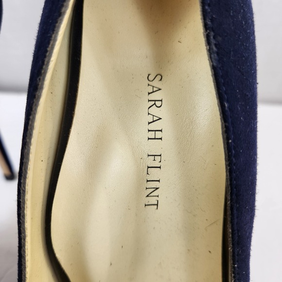 Sarah Flint Perfect Pump 100 Navy Suede Pointed Toe Stiletto Heels Sz 39.5 US 9 - Picture 6 of 12